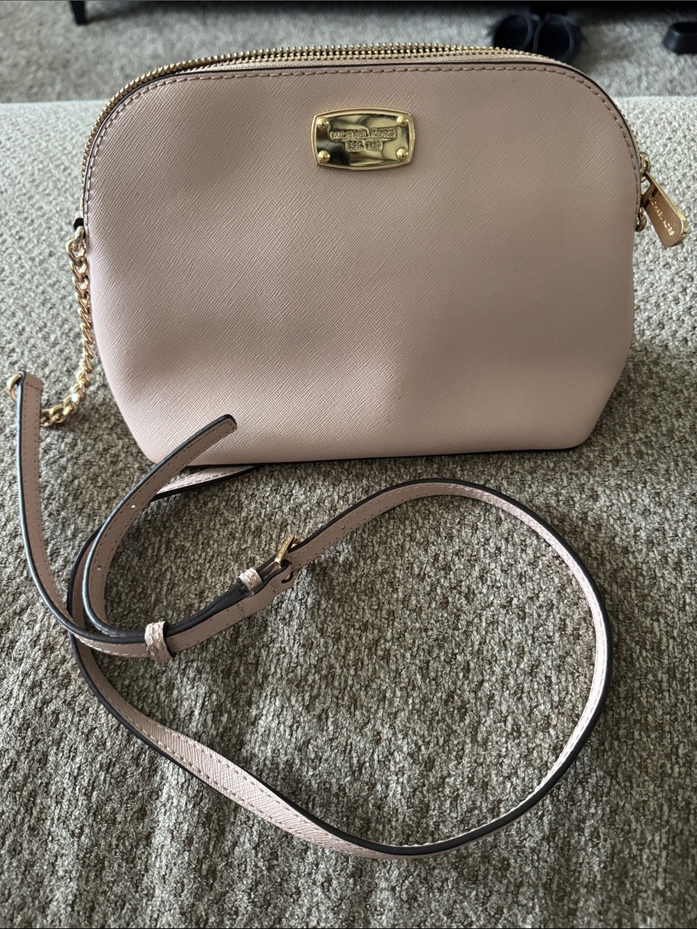Michael Kors Blush Pink Leather Crossbody Camera Bag with Gold Hardware